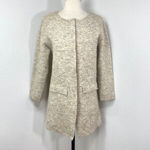Ponsesa Beige Poly/Wool Cardigan Open Front Long Sleeves Lagenlook Academia Med